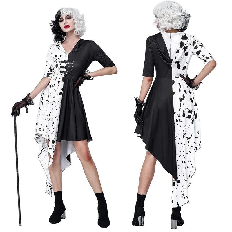 Wig Black White Witch Deville Costume